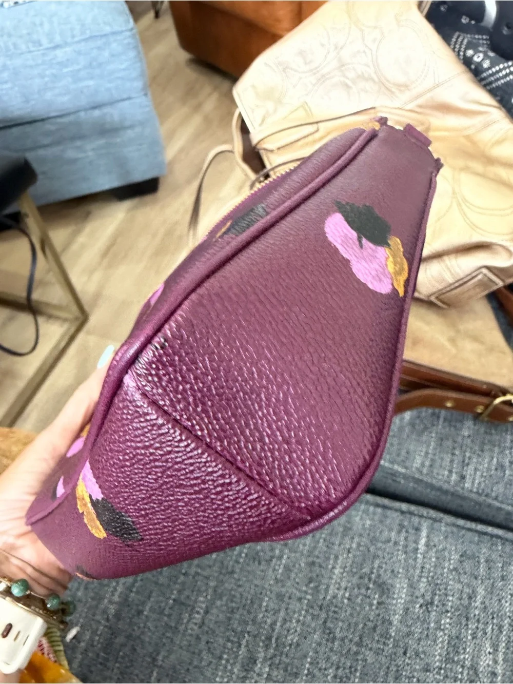 COACH 65152 Nolita 24 Wristlet Burgundy Purple Pebble Leather floral chain bag